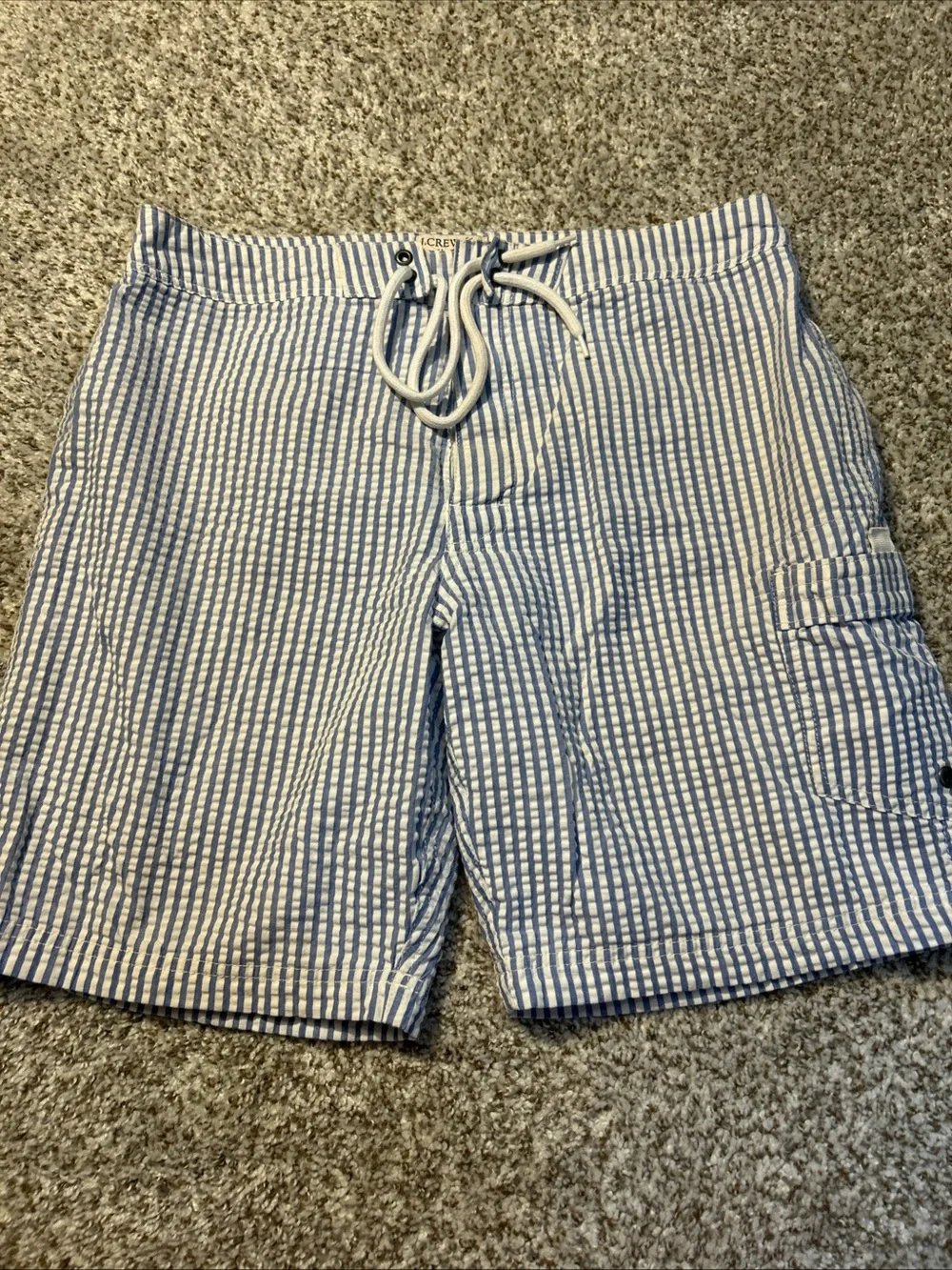 J. Crew Blue and White Seersucker Swim Trunks